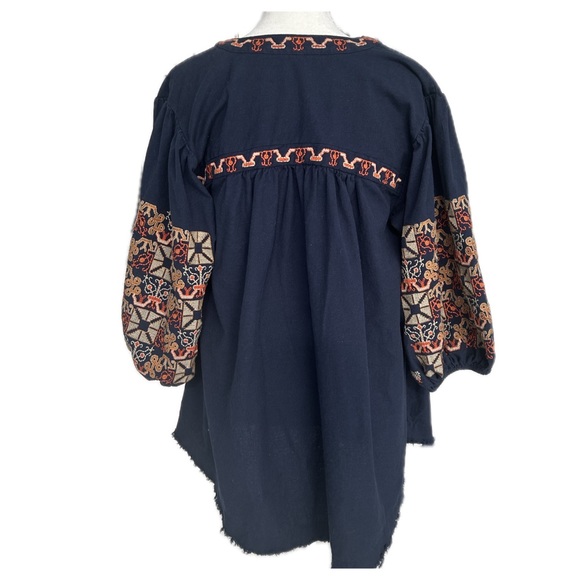Free People Blue Puff Sleeve Embroidered Blouse - Picture 3 of 5